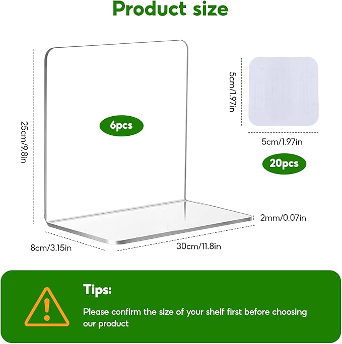 slderzgu Upgraded and Thickened Closet Shelf Organizers and Storage Purse Organizer for Closet 6-Pack Clear Acrylic Shelf Dividers for Clutches Clothes Towel Adjustable Space