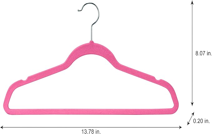 Laura Ashley Kids Velvet Hangers| 25 Pack | Durable | Lightweight | Pink | Non-Slip | Closet Organization | Holds 10lbs