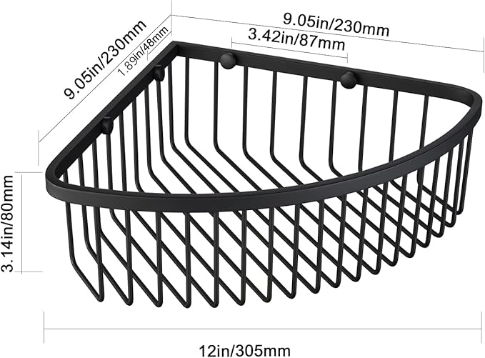 GORDEE Bathroom Shower Caddy Corner Shelf Basket, Ultra Sturdy Rust-Proof Stainless Steel Shelf Organizer, Wall Mounted Storage Rack, Matte Black