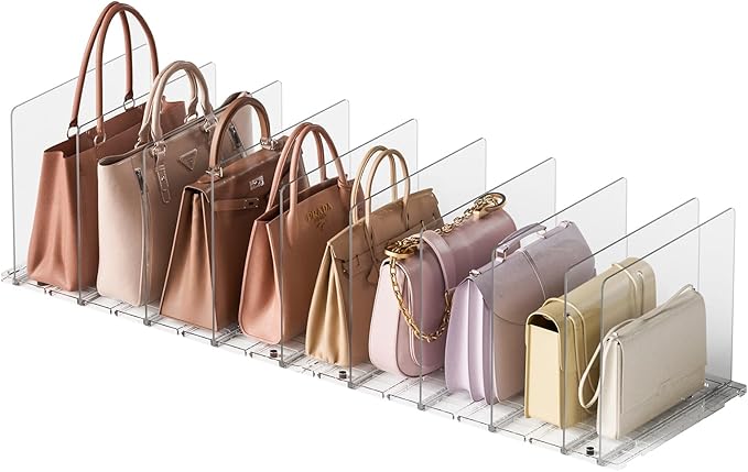 Purse Organizer for Closet Organizers And Storage Adjustable Clear Shelf Dividers for Purse Organizer for Closet, Closet Shelf Organizer Suitable for Bookshelf Dividers, Bedroom, Offices(2 Set-Large)