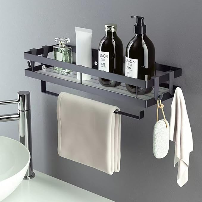 Spice Rack Organizer Wall Mounted with Paper Towel Holder, Bathroom Shelves Storage Shelves,Space Saving Spice Organizer，Sturdy Hanging Organizer with 4 Detachable Hooks for Kitchen and Bathroom