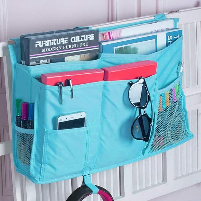 Createy Bedside Caddy Hanging Organizer Storage Bag Pocket for Bunk and Hospital Beds, College Dorm Rooms, Baby Bed Rails, Camp - 4 Pockets and 2 Hooks