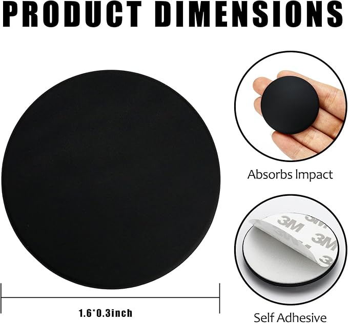 1.6" Wall Door Handle Stopper, 12PCS Black Self Adhesive Wall Protector Rubber Door Bumpers, Solution for Stopping Damage from Doors Knobs, Shock Absorbent and Noise Reduction