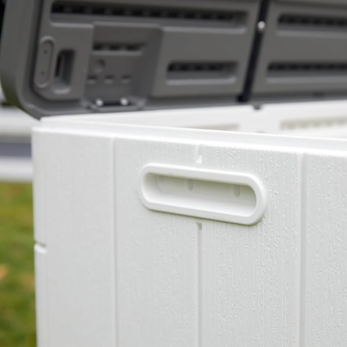 Outdoor Storage Box Waterproof, 100 Gallon Lockable Resin Deck Box Large, Patio Storage Bin for Pool Accessories Cushion Furniture, Garden Tools, UV-Resistant Outside Delivery Black&White
