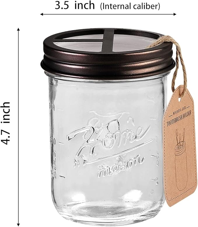SheeChung Mason Jar Toothbrush Holders, Bathroom Accessories, Bathroom Essentials, Bathroom Organizers and Storage, Bathroom Countertop Organizer, Glass Toothbrush Holders for Bathroom-Bronze, 2Pcs