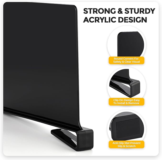 JOY DECOR 12 Pack Acrylic Matte Black Shelf Dividers for Closets Organizer and Storage Adjustable Vertical Wood Shelf Closet Separators for Clothes,Book,Bags in Bedroom and Kitchen