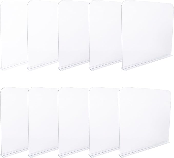 ROUFA Acrylic Shelf Dividers for Closet Shelf Organizer, 10Pcs Clear Wood Closet Divider Separator for Storage and Organization, Bedroom Organizer for Any Thickness of Shelves, 11.8''x11''