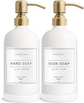 Vine Creations White Glass Soap Dispenser, 2 Pack Kitchen Soap Dispenser Set with Stainless Steel Pump, 16 oz Dish Soap and Hand Soap Dispensers for Bathroom with Waterproof Labels