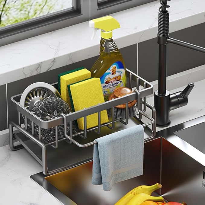 Bibabala Home Kitchen Faucet Drainer Holder Soap Bathroom Non Slip Corner Sink Drain Rack(Black)