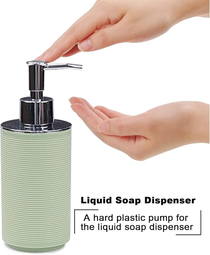 CERBIOR Bathroom Accessories Set Bath Ensemble Includes Soap Dispenser, Toothbrush Holder, Toothbrush Cup, Soap Dish for Decorative Countertop and Housewarming Gift (Apple Green)