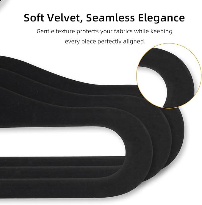 Velvet Pants Hangers, 20 Pack Non-Slip Open Ended Hangers with 360° Swivel Hook Slim Space Saving Jeans Hangers for Pants, Scarves, Ties, Towels, Black