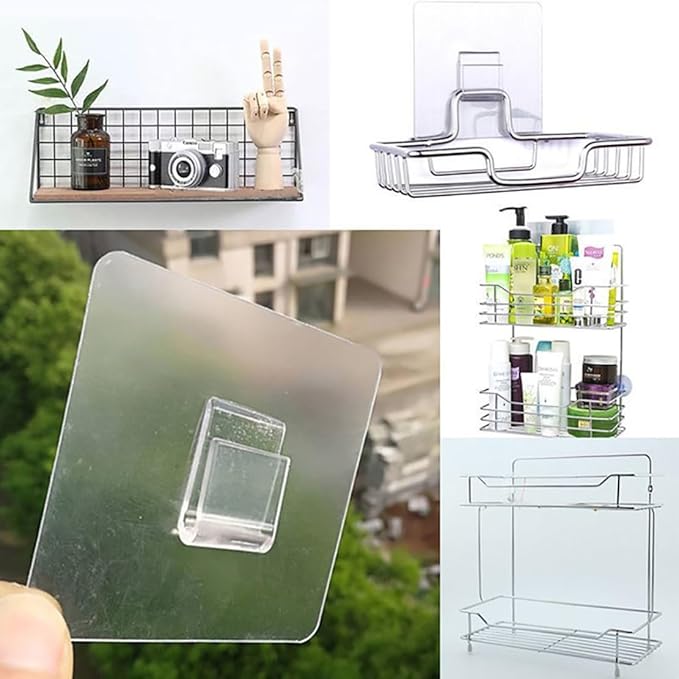 6 PCS Shower Caddy Adhesive Replacement Sticker for Large Diameter Bathroom Basket, Self-adhesive Hooks for Wall Mounted Laundry Hamper, No Drill Storage Shelf, Corner Shelves