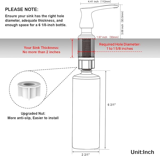 GAGALIFE Kitchen Sink Soap Dispenser Oil Rubbed Bronze, Built in Soap Dispenser with 17 OZ Bottle, Refill from The Top, Liquid Dispenser for Kitchen Sink