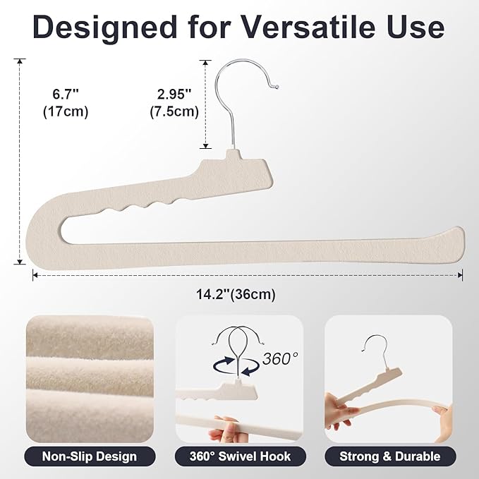 Velvet Pants Hangers - 32 Pack White Non Slip Open Ended Hanger with 360 Swivel Hook - Closet Space Saving Hanger for Heavy Pants, Jeans, Trousers, Scarf