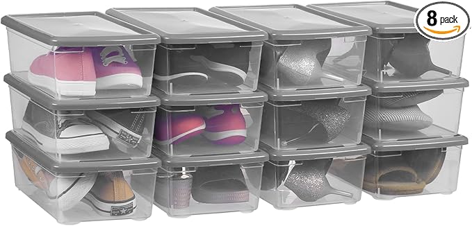 Party Club of America 6 Quart Latching Storage Box,Plastic Clear Storage Bins With Lids Stackable (Grey, 12 Pack)