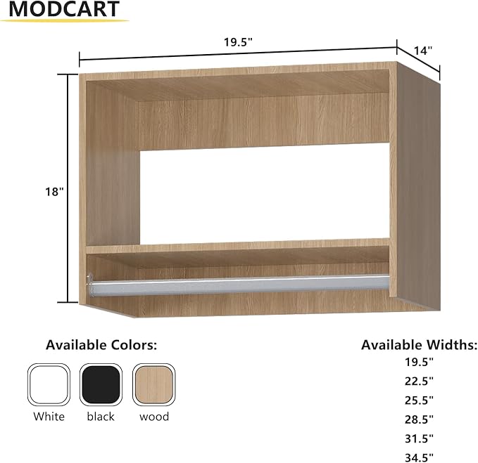 Tall Hanging Closet Unit, Modular System Organizer With Storage for Walk-In Closets, Clothing Rack Wardrobe for Hanging Clothes, Bedroom, Wood, 19.5"W