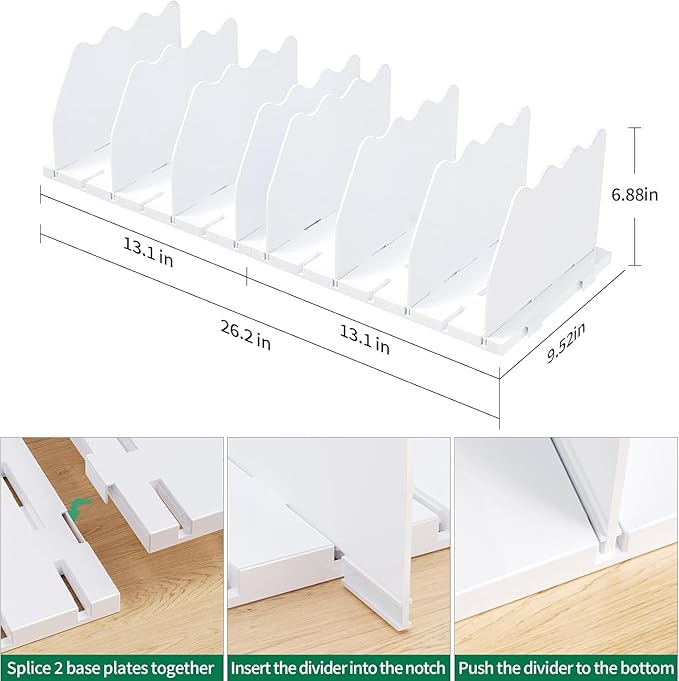 SPACEKEEPER Shelf Divider for Closet, 2 Pack Adjustable Purse Organizers Handbag Separators Storage Organizer Bookshelf Separator Dividers in Bedroom Office Kitchen Bathroom, White