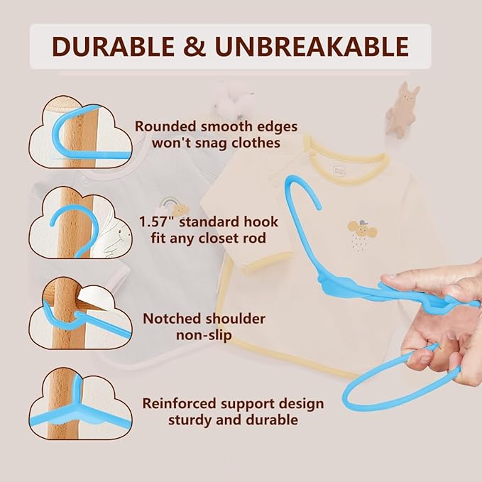 Baby Hangers for Closet 60 Pack Blue Plastic Kids Children's Clothes Hangers Non-Slip (Blue, 60)