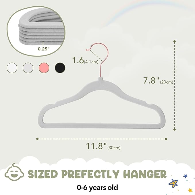HOUSE DAY Velvet Baby Hangers for Closet, Kids Hangers Velvet 60 Pack, Non Slip Toddler Hanger 11.8 Inch, Durable Childrens Hanger for Newborn Baby Clothes- Gray