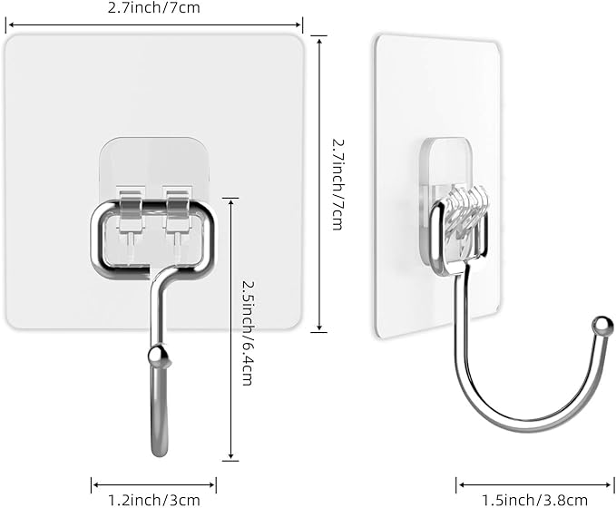 Large Adhesive Hooks for Hanging Heavy-Duty 44Ib(Max) 30 Packs, Wall Hangers without Nails Self-Adhesive Traceless Clear and Removable, Waterproof and Rustproof Multiple Uses for Bathroom Kitchen Home