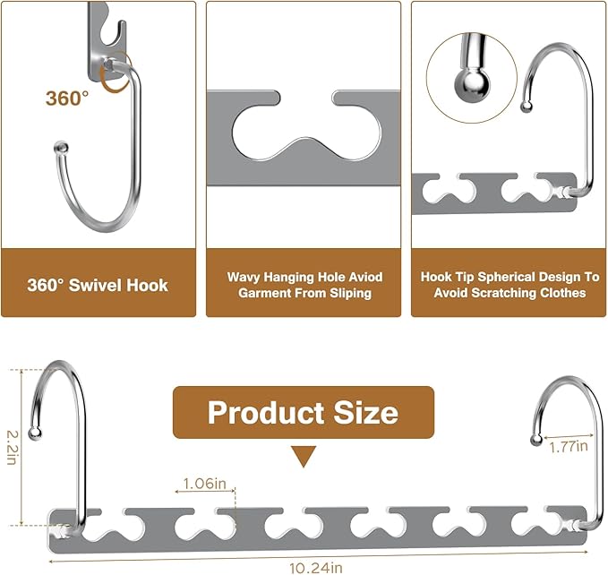 Space Saving Hangers for Clothes 8 Pack, Sturdy Metal Hangers Wardrobe Organizer, Magic Cascading Hanger, Closet Space Saver Closet Organizers and Storage