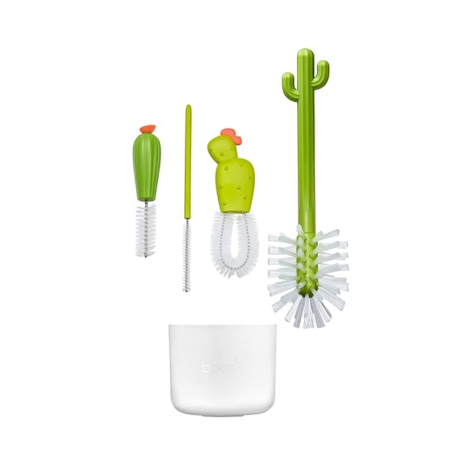 Boon Cacti Bottle Cleaning Brush Set - Includes Bottle Brush,Nipple-Brush,Detail-Brush,and Straw-Brush - Baby-Bottle-Brush Set for-Bottle Drying Rack - Baby Essentials -,4 Count (Pack of 12)