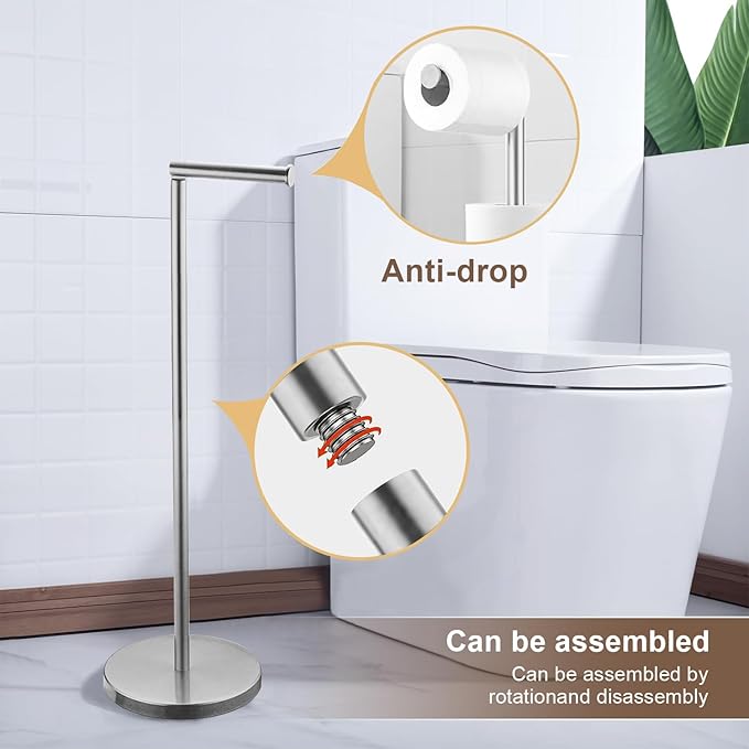 Kelirol Toilet Paper Holder Stand, Chrome 304 Stainless Steel,Free Standing for Bathroom,Weighted Base