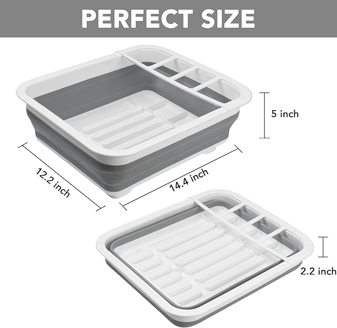 Tiawudi Collapsible Dish Drying Rack, Pop Up Dinnerware Drainer, Portable Plate Organizer for Kitchen RV Campers Travel Trailer, Space Saving Kitchen Storage Tray