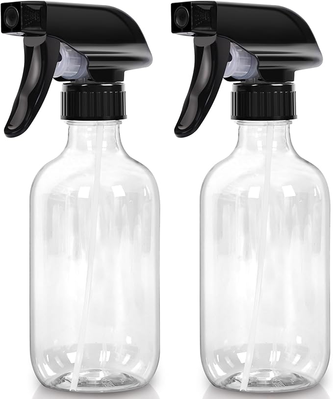 Cleaning Spray Bottles for Plants Misters for Inside, 2 Pack 10 oz Squirt, Water Spray Bottle Mist Sprayer, No Leak Hair Mister Empty with Adjustable Nozzle (Transparent)