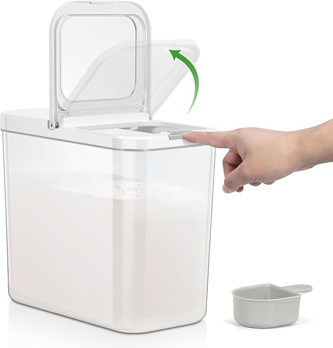 TBMAXS Rice Flour Storage Container - 12.7 Qt | 25 Lbs Crystal-Clear Plastic Food Storage Container Bin with Pop-up Lid for Grains Beans, Dry Food Holder for Kitchen Pantry Organization and Storage