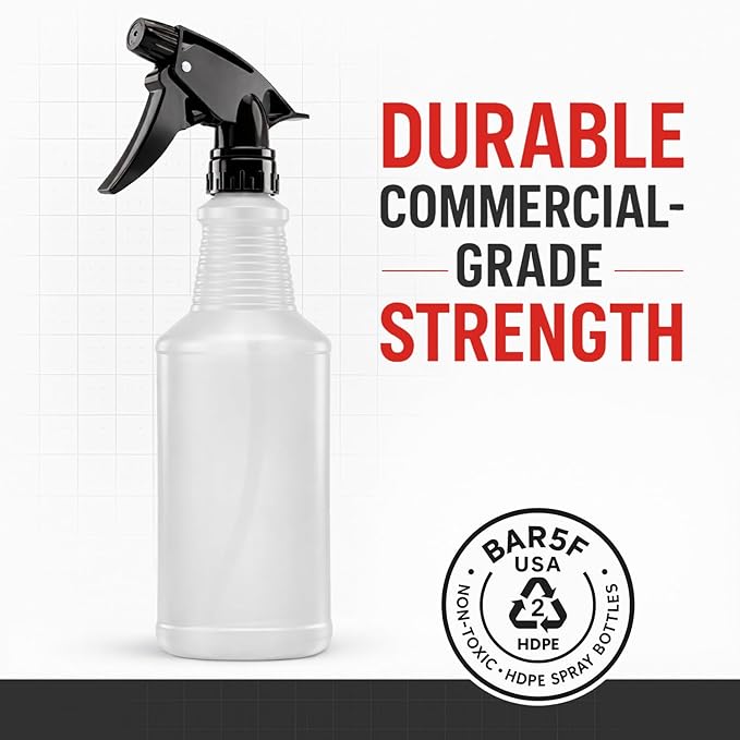Bar5F Spray Bottles, 24oz, 3 Pack, Chemical-Resistant, BPA-Free, Compatible with Vinegar, Rubbing Alcohol, Cleaning Solutions, Non-Toxic HDPE Bottle for Plants, Pet, BBQ, Auto Detailing, Made in USA