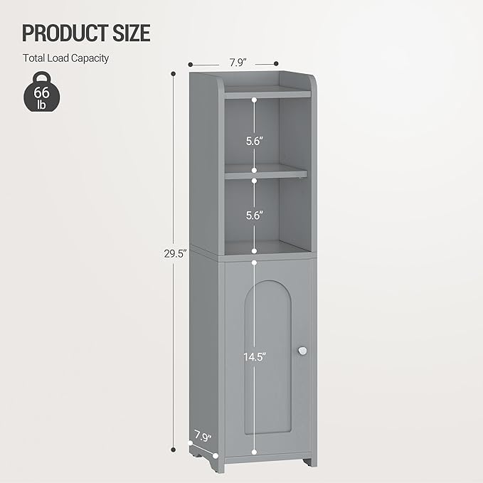 Bathroom Storage Cabinet, Corner Floor Cabinet with Doors and Adjustable Shelf, Narrow Toilet Paper Cabinets, Bathroom Organizer for Small Spaces, Gray BC19721X