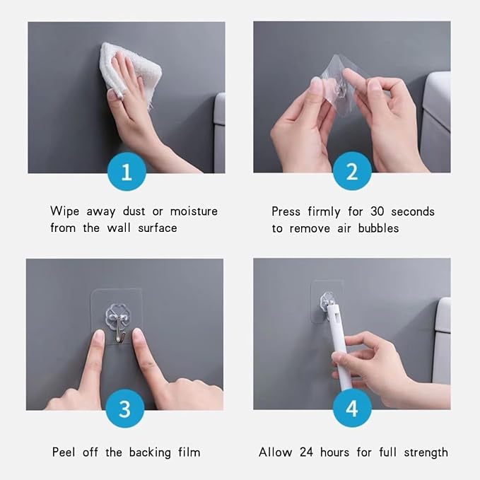 Adhesive Wall Hook, Set Heavy-Duty Thickened self-Adhesive Hook，24Pcs，33lb max Loading，Transparent, Waterproof, Bathroom, Outdoor, Kitchen, Doors, Practical Tools.