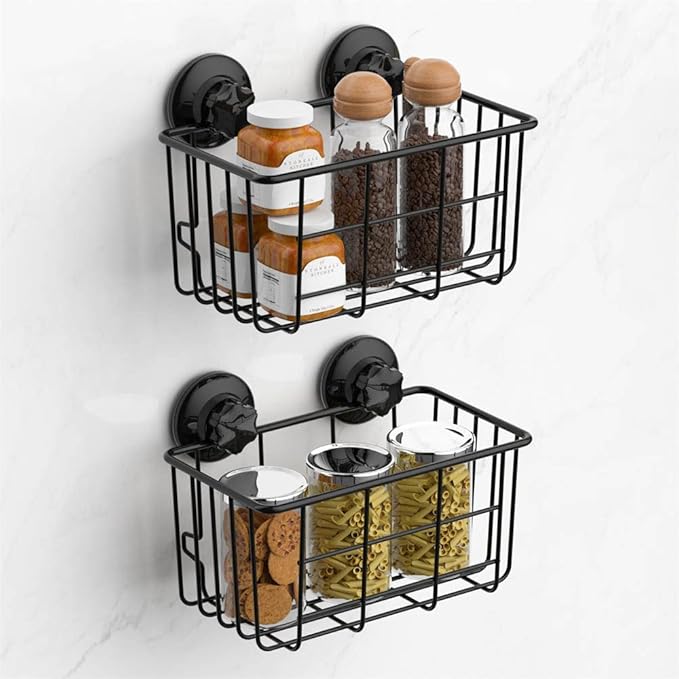 SANNO Suction Cup Shower Caddy Basket for Shampoo Combo Organizer Bathroom Basket Stainless Steel Holder for Bathroom Storage, Black