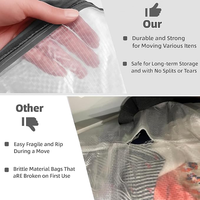 5 Pack Moving Bags, Wreath Storage Bag, Garland Container, Clear Storage Bags with Handles and Zippers Moving Bag for College Carrying, Bedding, Toys Organizer, Under the Bed Storage