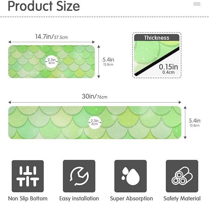 Kitchen Sink Splash Guard 1 PC 14.7 Inch Sink Faucet Mat Splash Guard for Bathroom Countertop Water Absorbent Foldable Cuttable Soft Washable Green Fish Scale