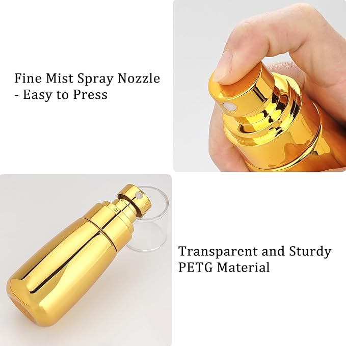 Cosywell Travel Spray Bottle 3 Pack 2oz 60ml Leak Proof TSA Approved Fine Mist Spray Bottle Empty Plastic Refillable Containers for Hair Perfume Toners Rose Water Cosmetics(Gold+Pink+Clear)