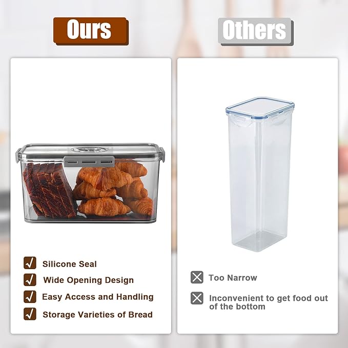 Bread Box Bread Boxes for Kitchen Counter Airtight, Time Recording Bread Storage Container with Lid, Bread Keeper for Homemade Bread, Toast, Bagel, Donut and Cookies, LARGE Dark Grey