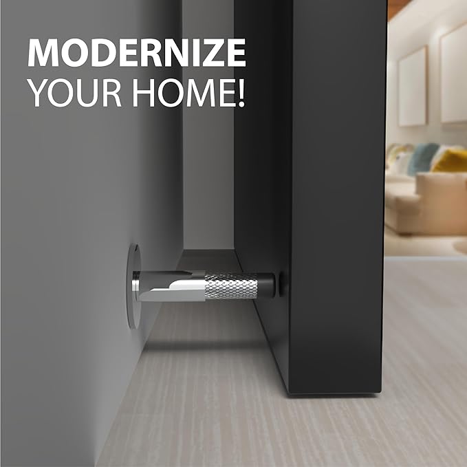 Mega Handles Knurled Baseboard Door Stopper - Heavy Duty Door Stoppers for Bottom of Door, Zinc Alloy Door Stops with Rubber Tip - Polished Chrome
