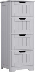 FOTOSOK Bathroom Storage Cabinet, Bathroom Cabinet with 4 Drawers, 11.8” x 11.8” x 32.5” Freestanding Entryway Cupboard Storage Organizer Unit Home Furniture Decor, Grey