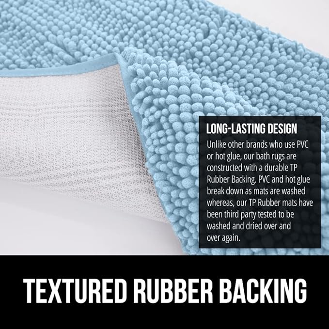 GORILLA GRIP Bath Rug Mat 30x20, Thick Soft Absorbent Chenille, Quick Dry Microfiber Mats, Rubber Backing Washable Shower Floor Rugs, US Designed Bathroom Bathmat Home Decor Accessories, Sky Blue