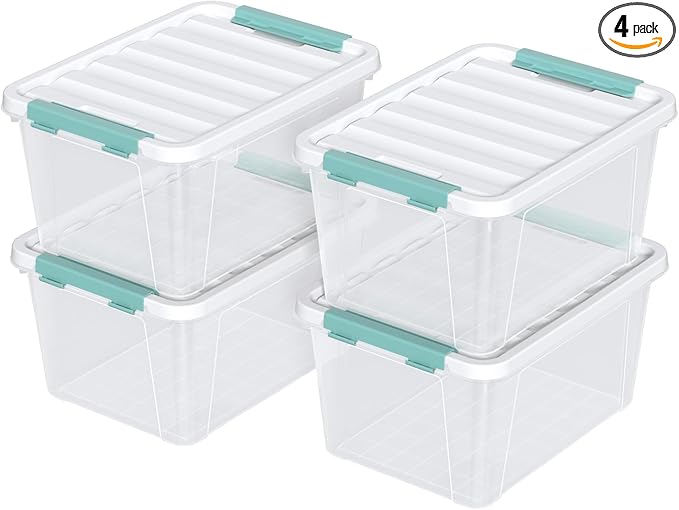 Jandson 4 Pack 20 Quart Plastic Organizer Bins with Lids, Multi-use Clear Latching Storage Boxes