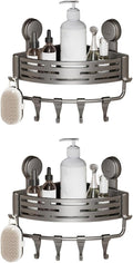 Triangle Suction Cup Shower Caddy, Corner Shower Caddy Suction Cup, 2-Tier Bathroom Organizer with Hooks & Towel Bar, Rust-Resistant, Heavy Duty Shower Corner Rack for Smooth Surfaces (Upgrade*2)