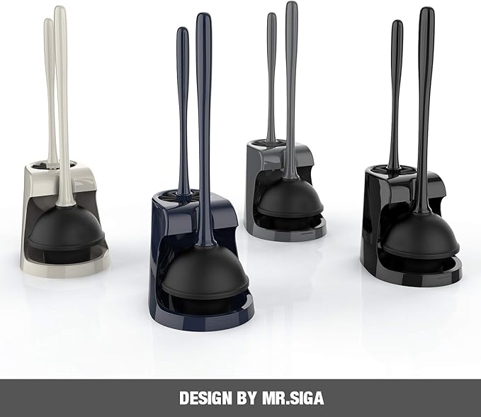 MR.SIGA Toilet Plunger and Bowl Brush Combo for Bathroom Cleaning, Gray, 1 Set