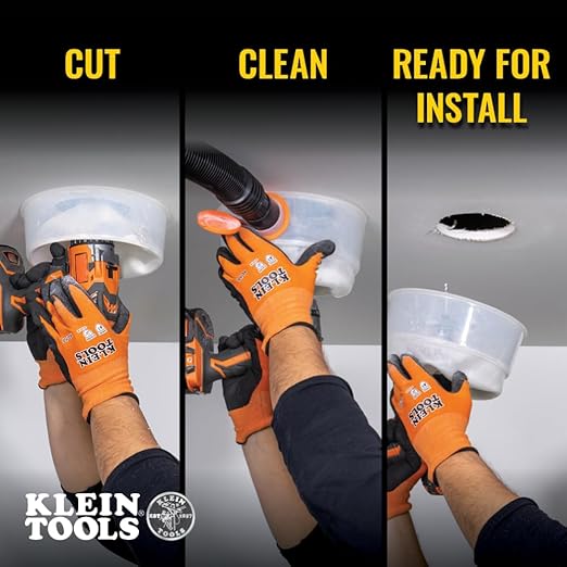Klein Tools 80156 Bi-Metal Hole Saw Set, 6-3/8-Inch Saw, 7/16-Inch Arbor with Pins, Dust Bowl, for Drywall Ceiling and Recessed Lighting, 3-Piece
