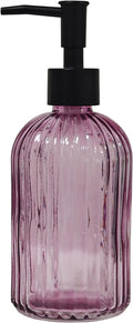 Black Pump Glass Soap Dispenser, 13.5oz Purple Stripe Countertop Refillable Liquid Bottle Hand Dish Lotion Dispenser with Plastic Pump, for Kitchen, Bathroom Countertop