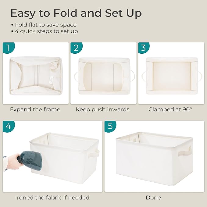 Storage Basket Bins with Metal Frame, Large Collapsible Fabric Storage Baskets for Organizing Shelf, Basket Organizer W/Handles for Blankets, Towels, Laundry, Shelves, 8-Pack, Beige