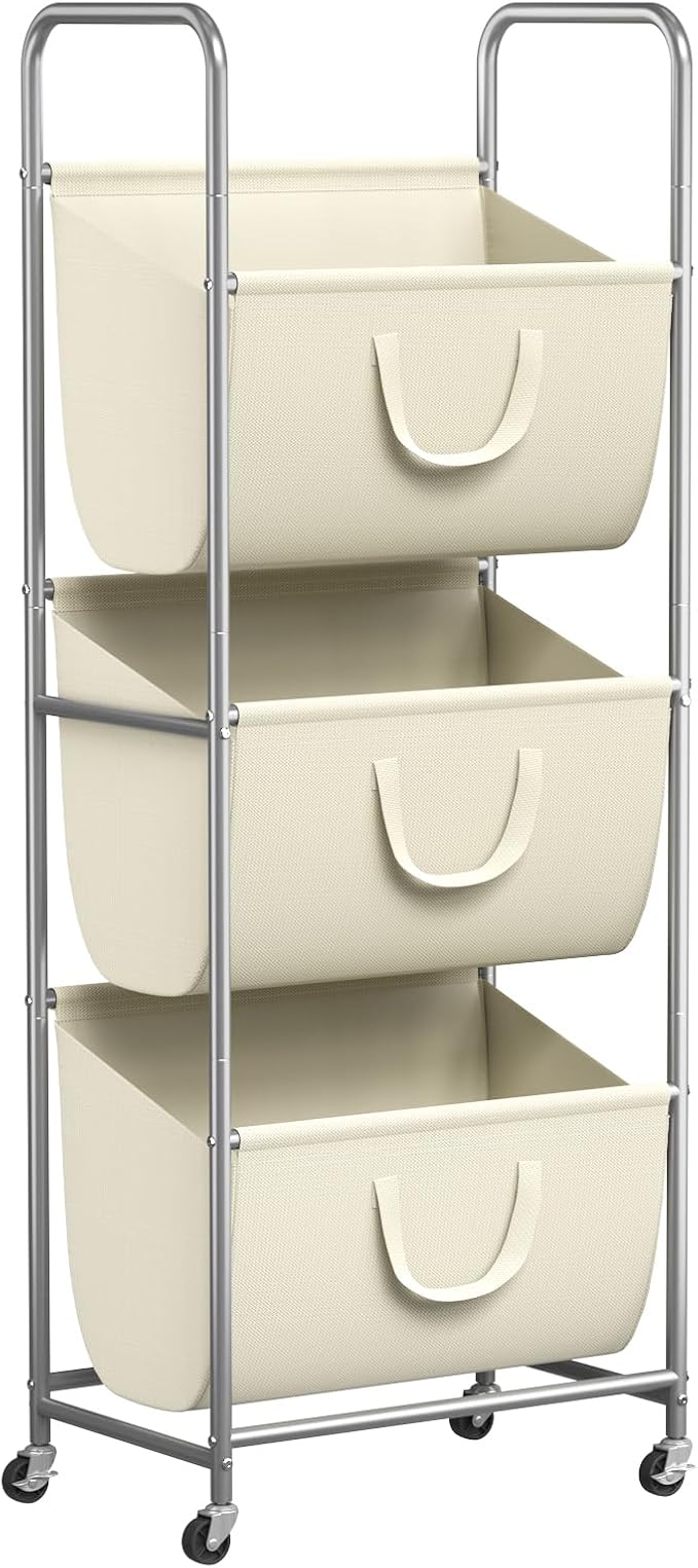 ELYKEN 120L Vertical Rolling Laundry Hamper with Removable Bags, 3 Section Laundry Baskets with Wheels, Space-Saving 3 Tier Laundry Sorter for Small Spaces, Dorm, Bedroom, Bathroom, Laundry Room