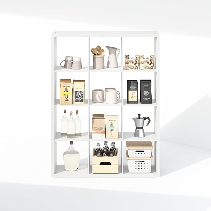 Furinno Cubic Closet Organizers and Storage, 12-Cube Closet Organizer, Open Shelf Closet Storage, Extra Thick Frame for Wardrobe, Bedroom, Living Room, White