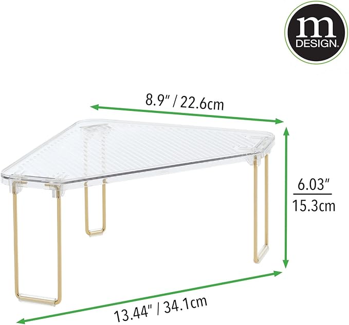 mDesign Plastic/Steel Corner Stackable Rack, Storage Organizer Shelf for Bathroom, Vanity, Countertop, Sink, Cabinet, Holds Makeup, Shower Accessories, Ligne Collection - 2 Pack - Clear/Soft Brass